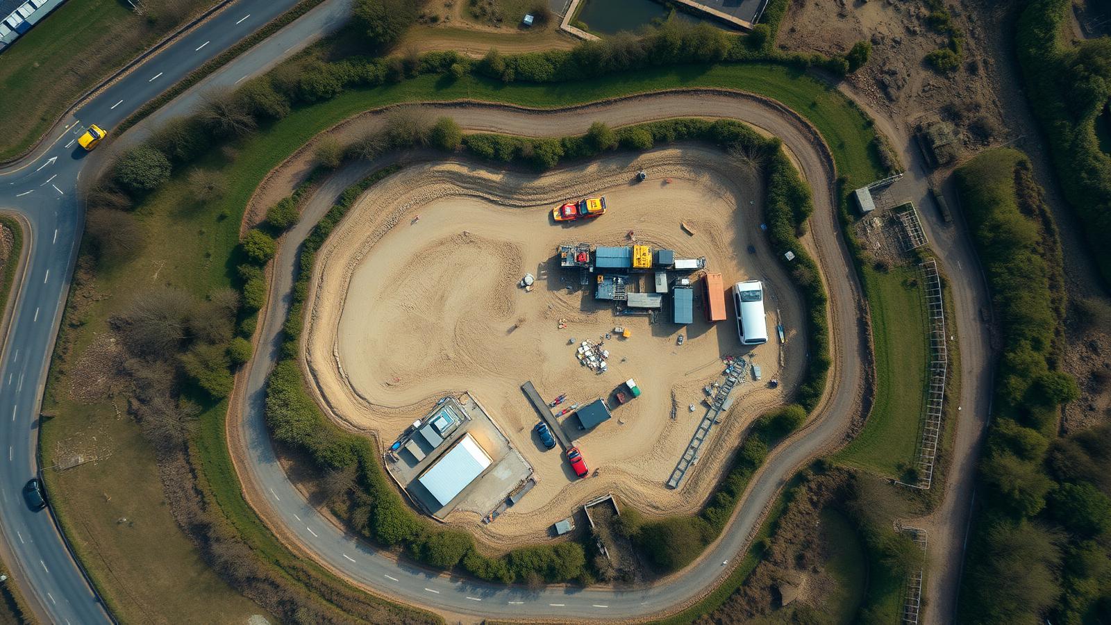 Top-down drone orthomosaic map of a UK civil engineering site